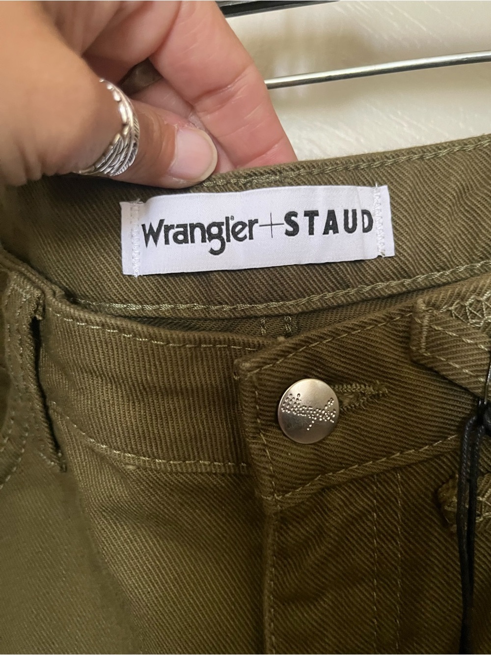 NWT STAUD X Wrangler The Loose WIde Leg Jean in Sergeant Sz 27 Army Green - Picture 6 of 15